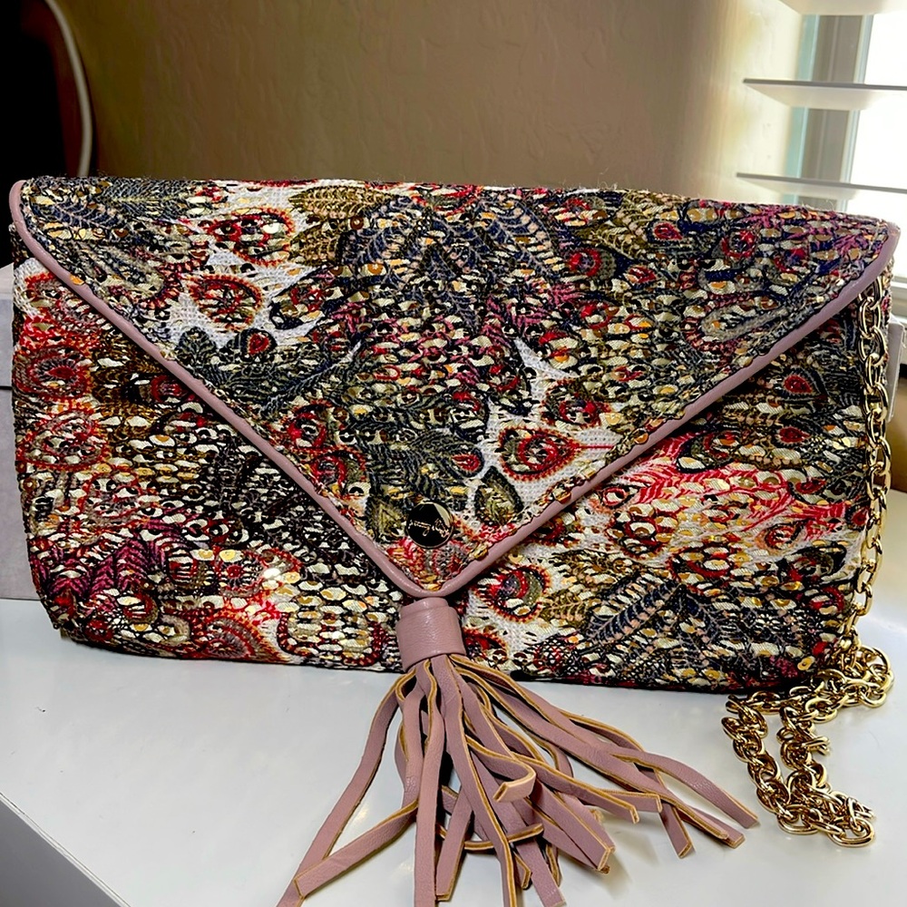 Never Used Pretty Ships Brand Tapestry Inspired Handbag/Clutch with Gold Chain